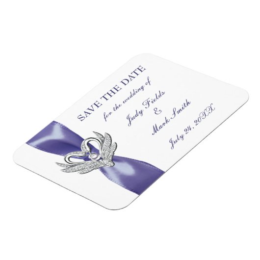 Lila Blue Silver Swans speichern das Date Magnet (Linke Seite)