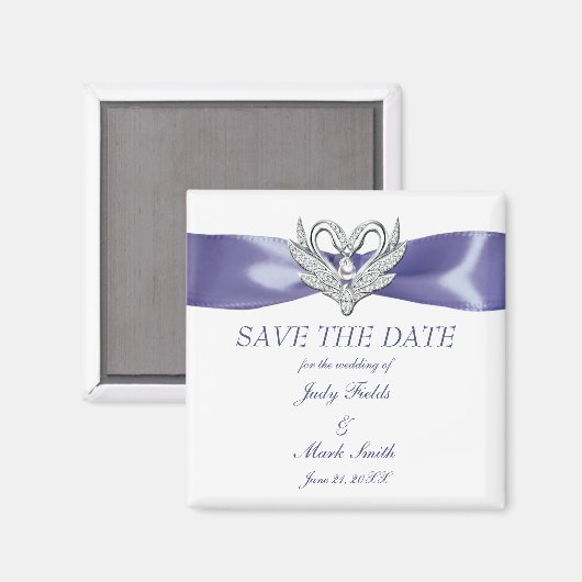 Lila Blue Silver Swans speichern das Date Magnet (Vorderseite/Rückseite)