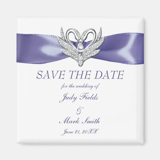 Lila Blue Silver Swans speichern das Date Magnet (Vorne)