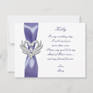 Lila Blue Silver Swans Trauzeugin Card Ankündigung