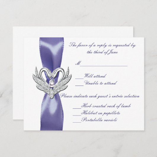 Lila Blue Silver Swans Wedeltrettkarte Ankündigung (Vorne/Hinten)