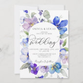 Lila Blue Spring All in 1 Budget QR Hochzeit Einladung (Vorderseite)