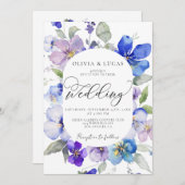 Lila Blue Spring All in 1 Budget QR Hochzeit Einladung (Vorne/Hinten)