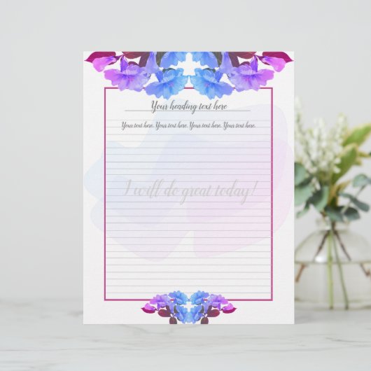 Lila Blue Trumpet-Blume Briefbogen (Stehend Vorderseite)