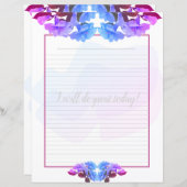 Lila Blue Trumpet-Blume Lined Writing Paper (Vorne/Hinten)