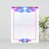Lila Blue Trumpet-Blume Lined Writing Paper (Stehend Vorderseite)