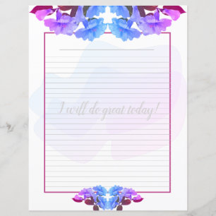 Lila Blue Trumpet-Blume Lined Writing Paper