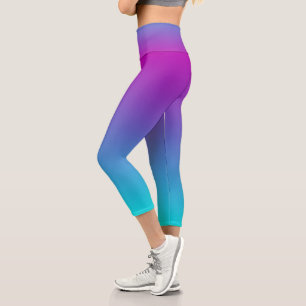 Lila Blue Turquoise Ombre Capri Leggings