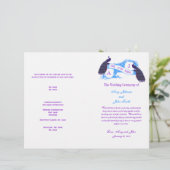 Lila Blue Vintag Peacock Hochzeitsprogramm (Stehend Vorderseite)