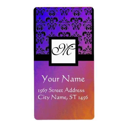 LILA BLUE VIOLET SCHWARZES DAMASK, SQUARE-MONOGRAM (Vorne)