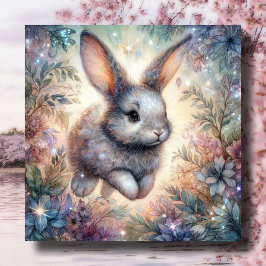 Lila Blue Watercolor Bunny Glitzer Blume Ostern Feiertagskarte