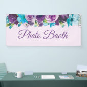 Lila Blue Watercolor Floral Foto Booth Banner (Messe)