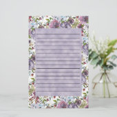 Lila Blue Watercolor Floral Linde Briefpapier (Stehend Vorderseite)