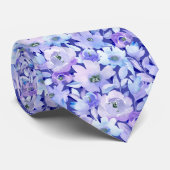 Lila Blue Watercolor Floral Neck Tie Krawatte (Gerollt)