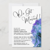 Lila Blue Watercolor Hydrangea Wir Got Verheiratet Einladung (Vorderseite)