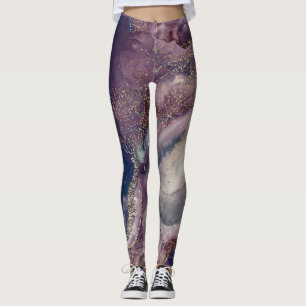 Lila Blue Watercolor Kosmic Galaxy Sparkle Leggings