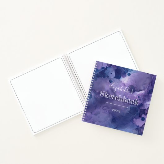 Lila Blue Watercolor Personalisiert Sketchbook Notizblock (Innenseite)