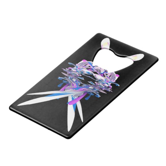 Lila Blue White 3D Splash Abstrakt Geldkarten Flaschenöffner (Rückseite Schrägansicht)