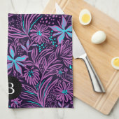 Lila & Blue Wild Blume | Monogramm Geschirrtuch (Viertel Falte)