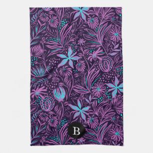 Lila & Blue Wild Blume   Monogramm Geschirrtuch