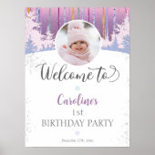Lila Blue Winter Erster Geburtstag Begrüßungs-Foto Poster (Vorne)