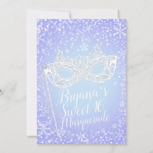 Lila Blue Winter Wonderland Masquerade Sweet 16 Einladung (Vorderseite)