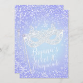 Lila Blue Winter Wonderland Masquerade Sweet 16 Einladung (Vorne/Hinten)