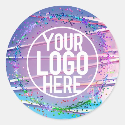Lila Blue Zigzag Holograph Glitzer Confetti Logo Runder Aufkleber (Vorderseite)