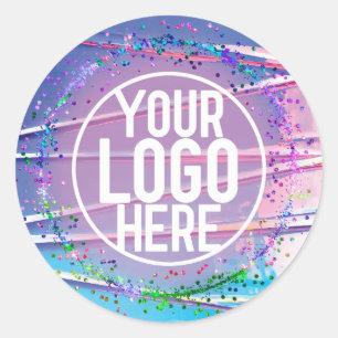 Lila Blue Zigzag Holograph Glitzer Confetti Logo Runder Aufkleber