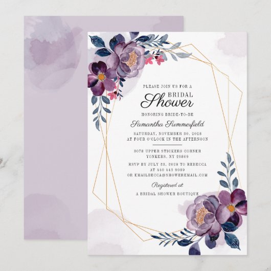 Lila Blues Blush Botanisches Script-Brautparty (Vorne/Hinten)