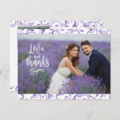 Lila Blüh Border Two Foto Hochzeit Danke Postkarte (Vorne/Hinten)