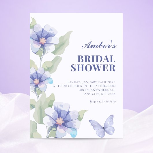 Lila blühende Blumen Hochzeitsshower Einladung