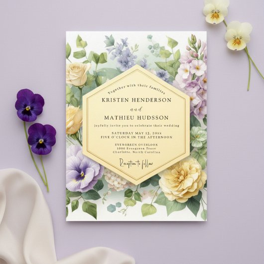Lila blühende Hochzeit Einladung