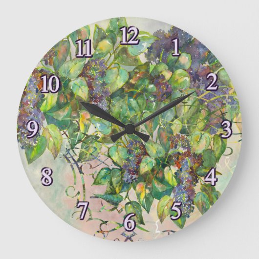 Lila blüht Wall Clock Große Wanduhr (Vorderseite)