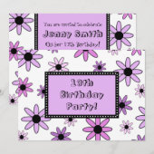 Lila Blume 13. Geburtstagspartei Einladungskarten (Vorne/Hinten)
