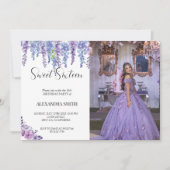 Lila Blume 16 . Geburtstag Geburtstag mit Foto Einladung (Vorderseite)