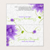 Lila Blume auf weißem Damast Visitenkarten (Außenseite Aufgefaltet)