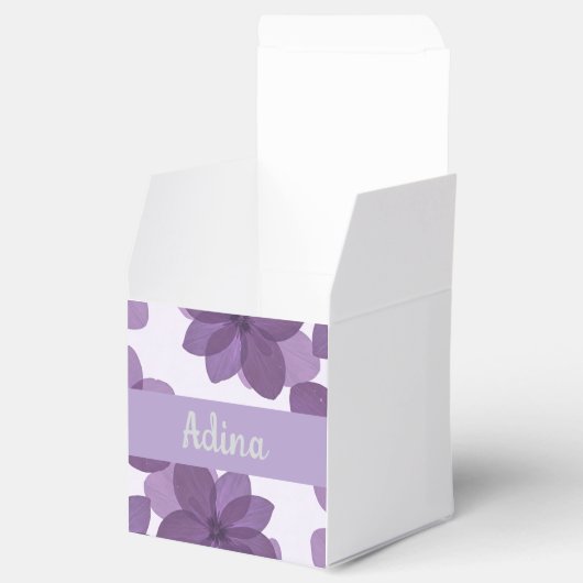 Lila Blume Bas Mitzva Gefälligkeitsbox mit Namen Geschenkschachtel (Geöffnet)