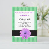 Lila Blume Black Ribbon Geburtstag Einladung (Stehend Vorderseite)