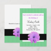 Lila Blume Black Ribbon Geburtstag Einladung (Vorne/Hinten)