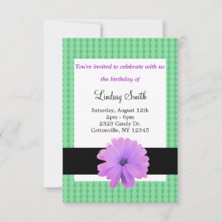 Lila Blume Black Ribbon Geburtstag Einladung