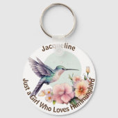 Lila Blume Blue Hummingbird Personalisierter Name Schlüsselanhänger (Vorderseite)