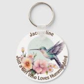 Lila Blume Blue Hummingbird Personalisierter Name Schlüsselanhänger (Rückseite)