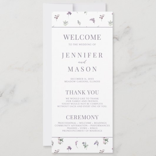 Lila Blume blüht botanische Hochzeitsprogramme (Vorderseite)