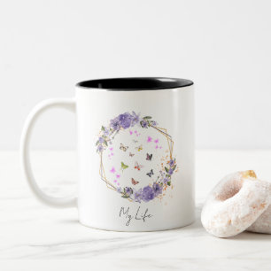 Lila Blume Blumenschmetterlinge Muster meines Lebe Zweifarbige Tasse