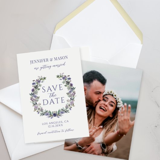 Lila Blume Boho Save the Date Foto Einladung