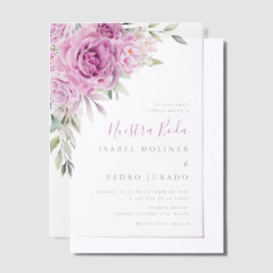 Lila Blume Bouquet Nuestra Boda Pergament Einladungen