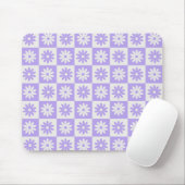 Lila Blume Checkerboard Modernes Retro Checked Mousepad (Mit Mouse)