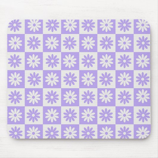Lila Blume Checkerboard Modernes Retro Checked Mousepad (Vorne)
