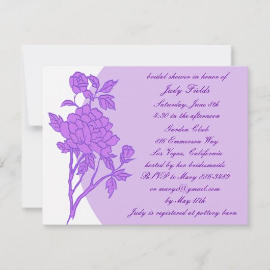 Lila Blume Custom Bridal Dusche Einladungen (Vorderseite)